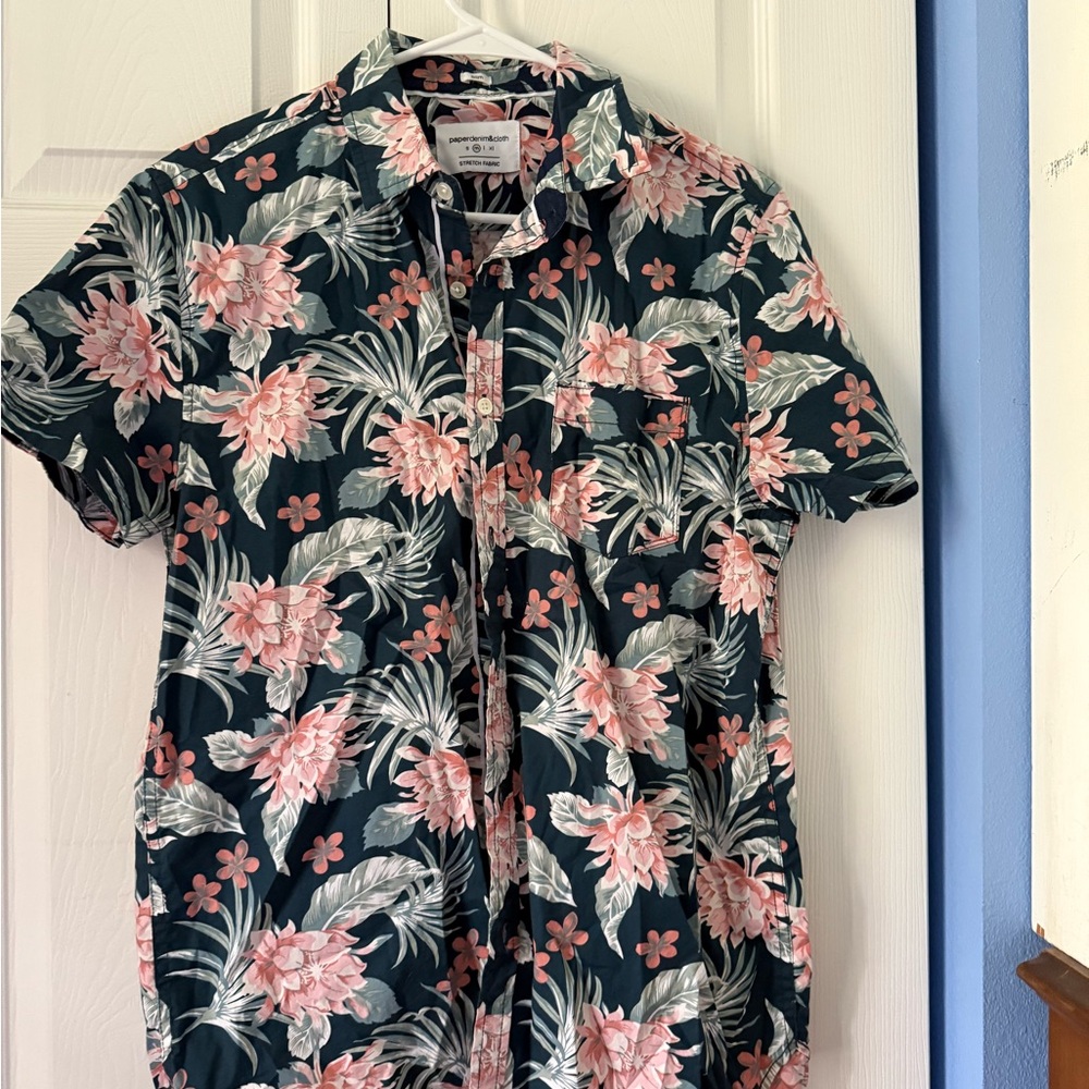 Floral Print Men's Shirt - Pink and Green